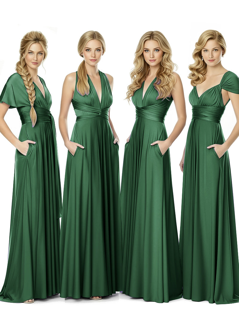 Bridal Party Convertible Wrap Maxi Dress Infinity Multiway Dress With Pocketsdark green 
