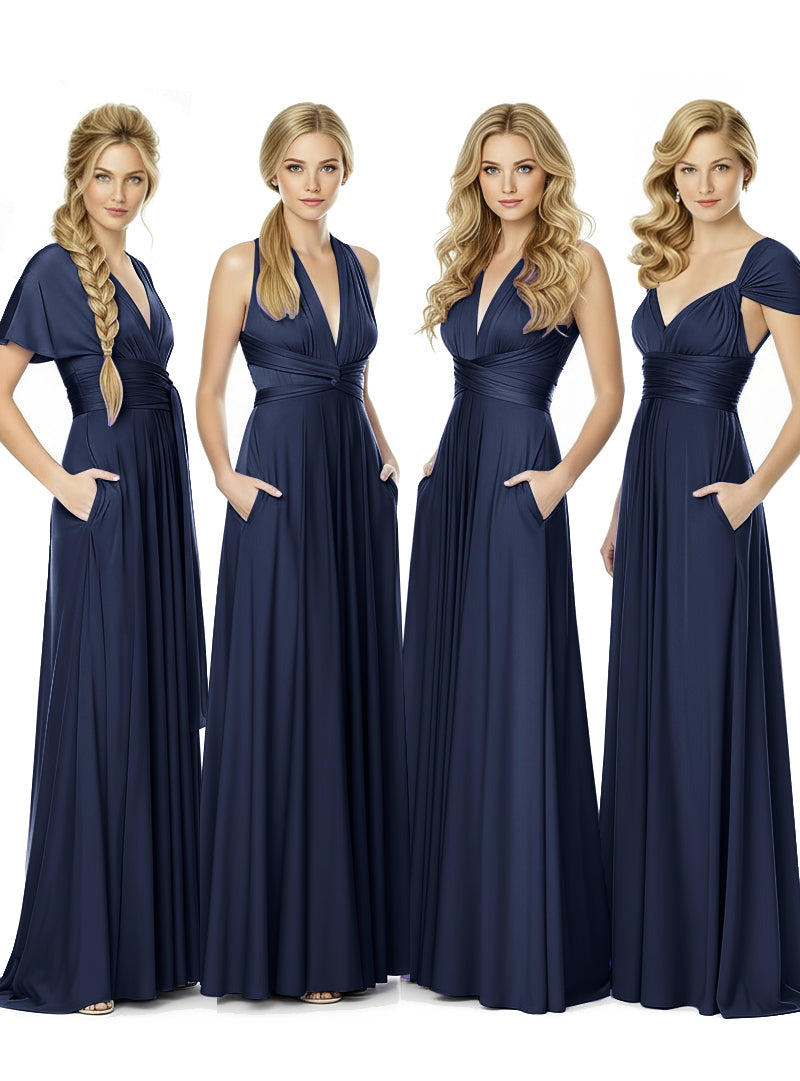 Bridal Party Convertible Wrap Maxi Dress Infinity Multiway Dress With Pocketsdark navy 