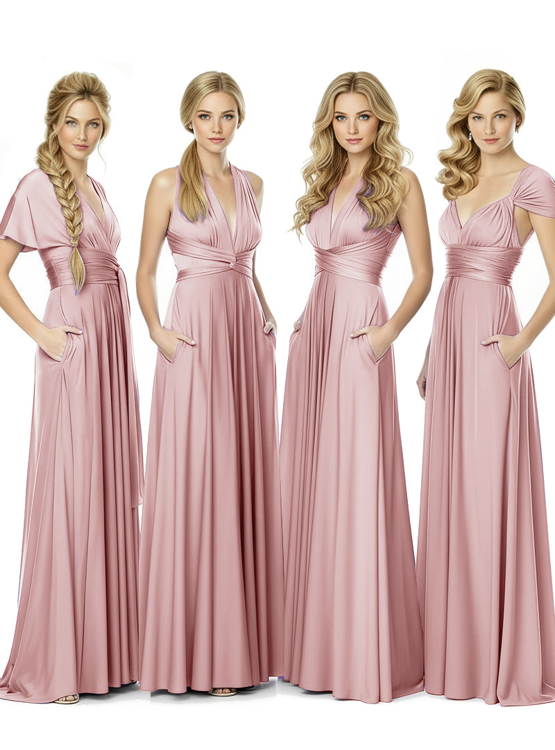 Bridal Party Convertible Wrap Maxi Dress Infinity Multiway Dress With Pocketsdusty rose 