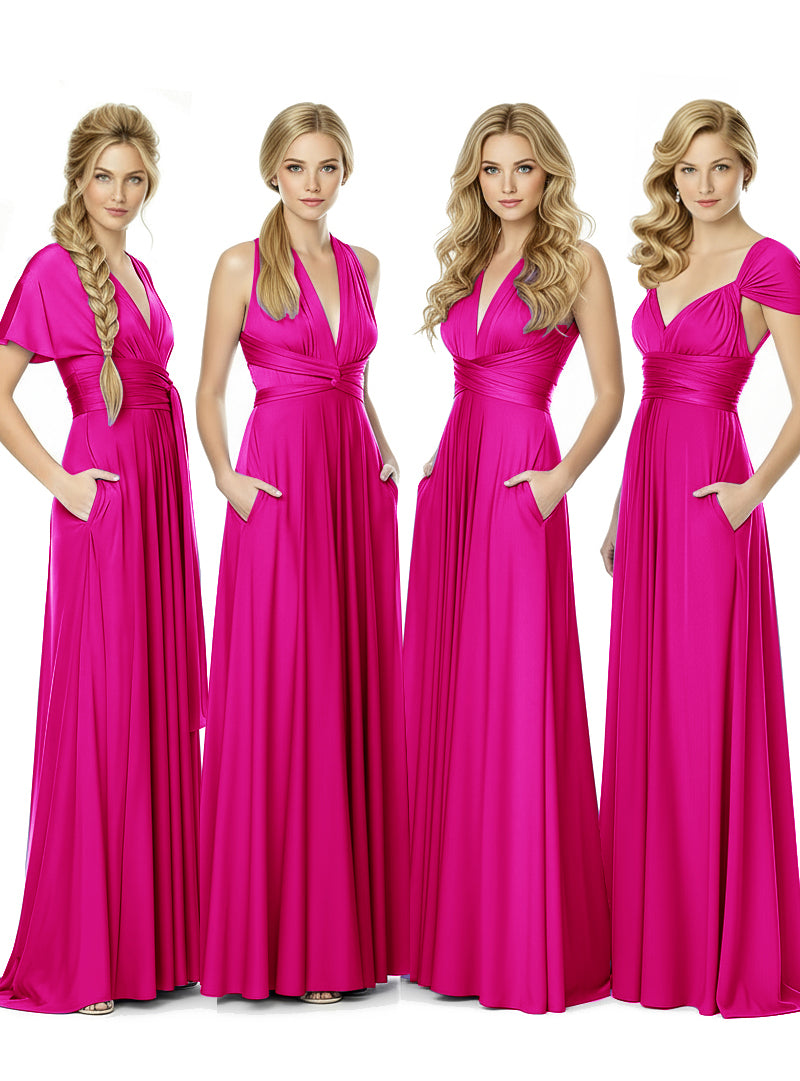 Bridal Party Convertible Wrap Maxi Dress Infinity Multiway Dress With Pocketsfuchsia 