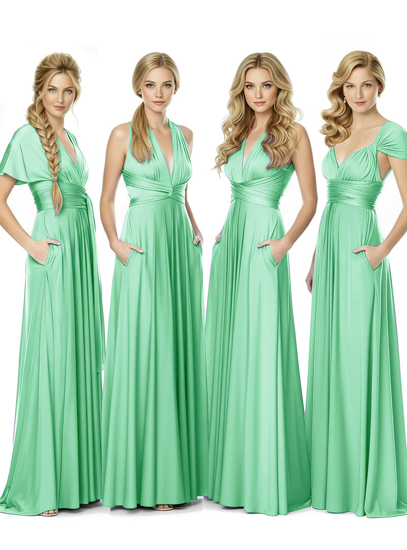 Bridal Party Convertible Wrap Maxi Dress Infinity Multiway Dress With Pocketsmint green 