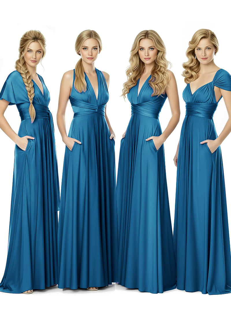 Bridal Party Convertible Wrap Maxi Dress Infinity Multiway Dress With Pocketspeacock blue 