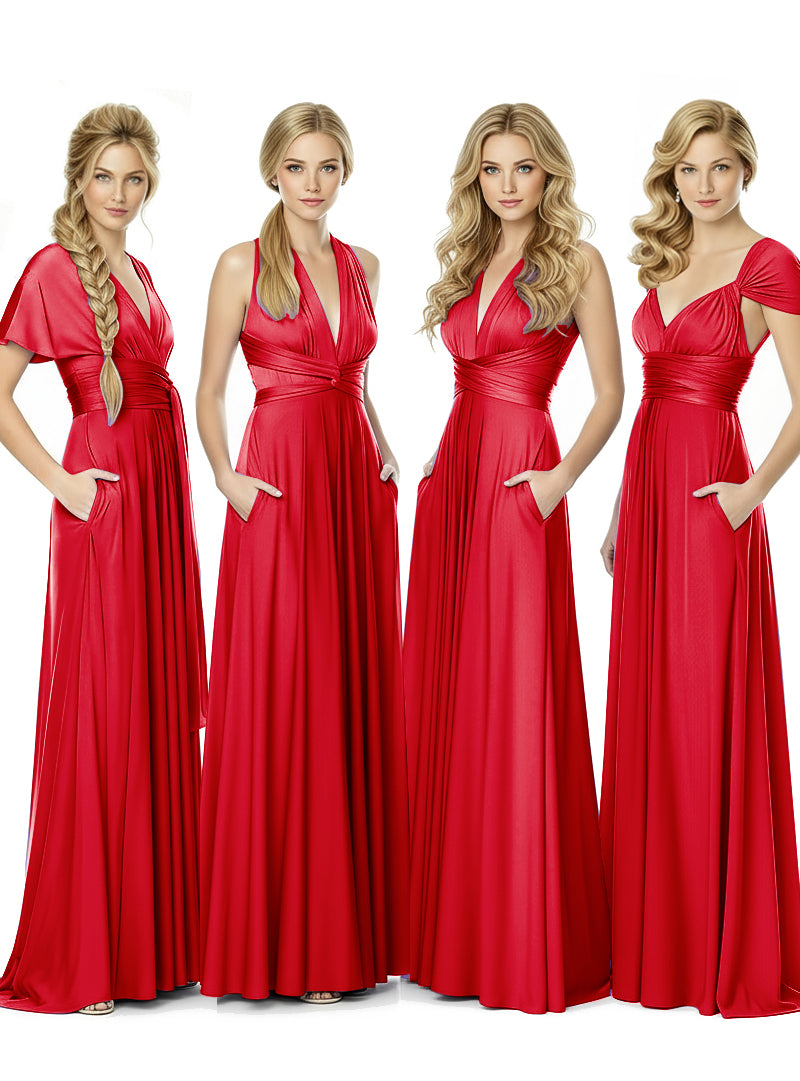 Bridal Party Convertible Wrap Maxi Dress Infinity Multiway Dress With Pocketsred 