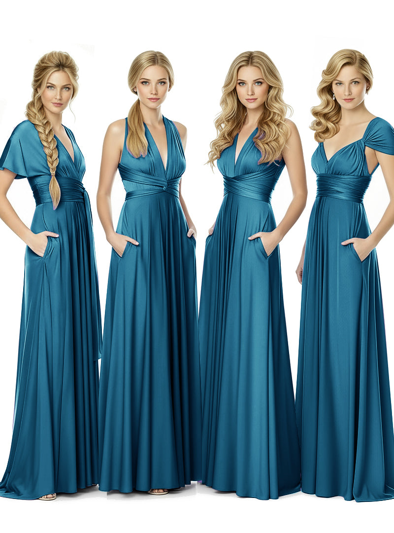 Bridal Party Convertible Wrap Maxi Dress Infinity Multiway Dress With Pocketsteal blue 