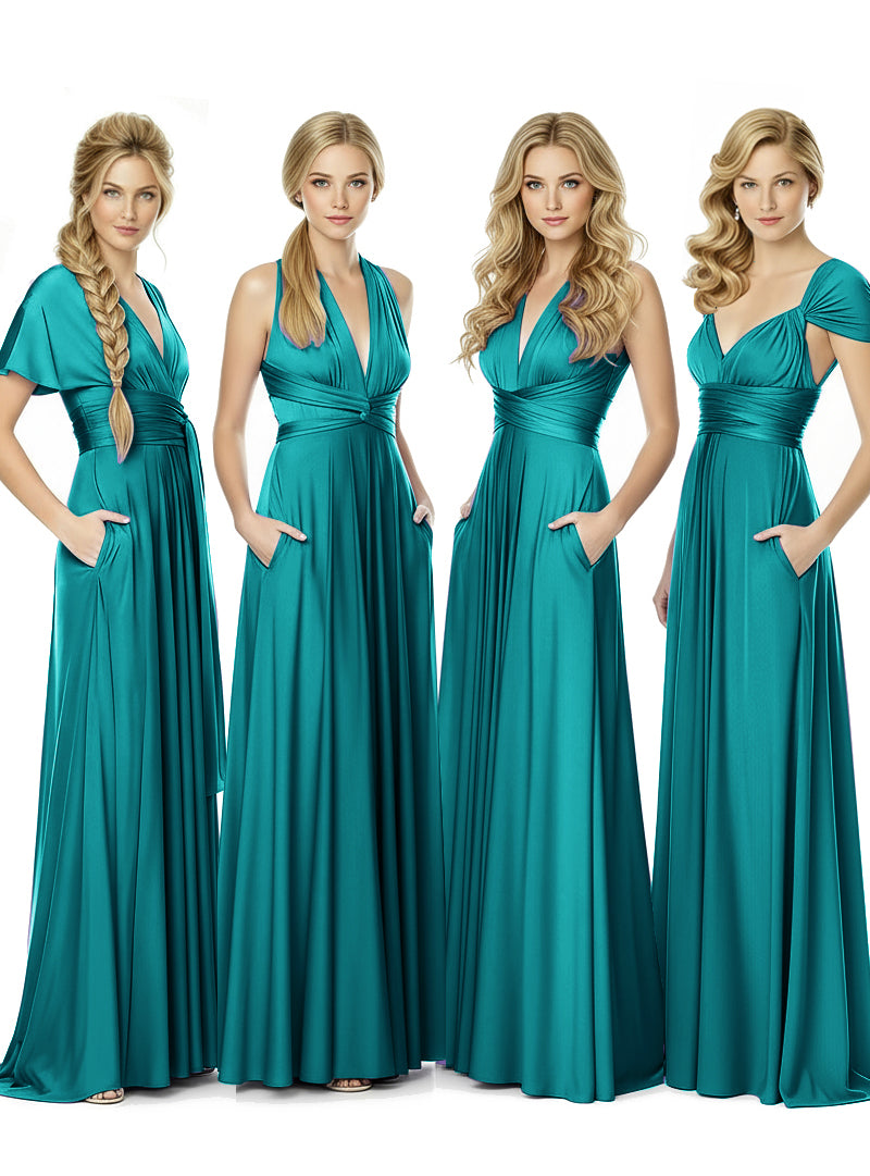 Bridal Party Convertible Wrap Maxi Dress Infinity Multiway Dress With Pocketsteal green 