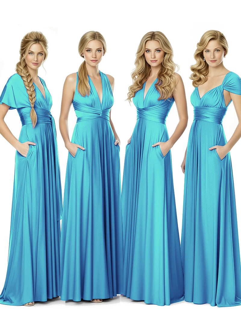 Bridal Party Convertible Wrap Maxi Dress Infinity Multiway Dress With Pocketsturquoise blue 