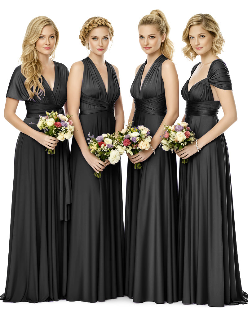 Bridal Party Multiway Convertible Maxi Infinity Dress With Pocketsblack 