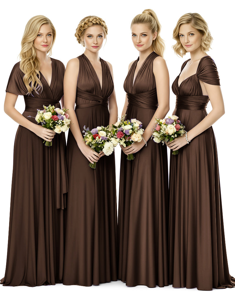 Bridal Party Multiway Convertible Maxi Infinity Dress With Pocketsbrown 
