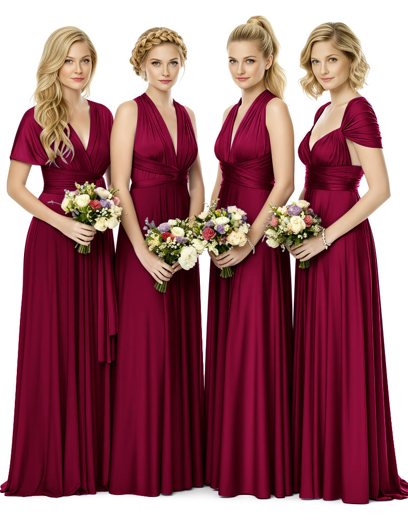 Bridal Party Multiway Convertible Maxi Infinity Dress With Pocketsburgundy 