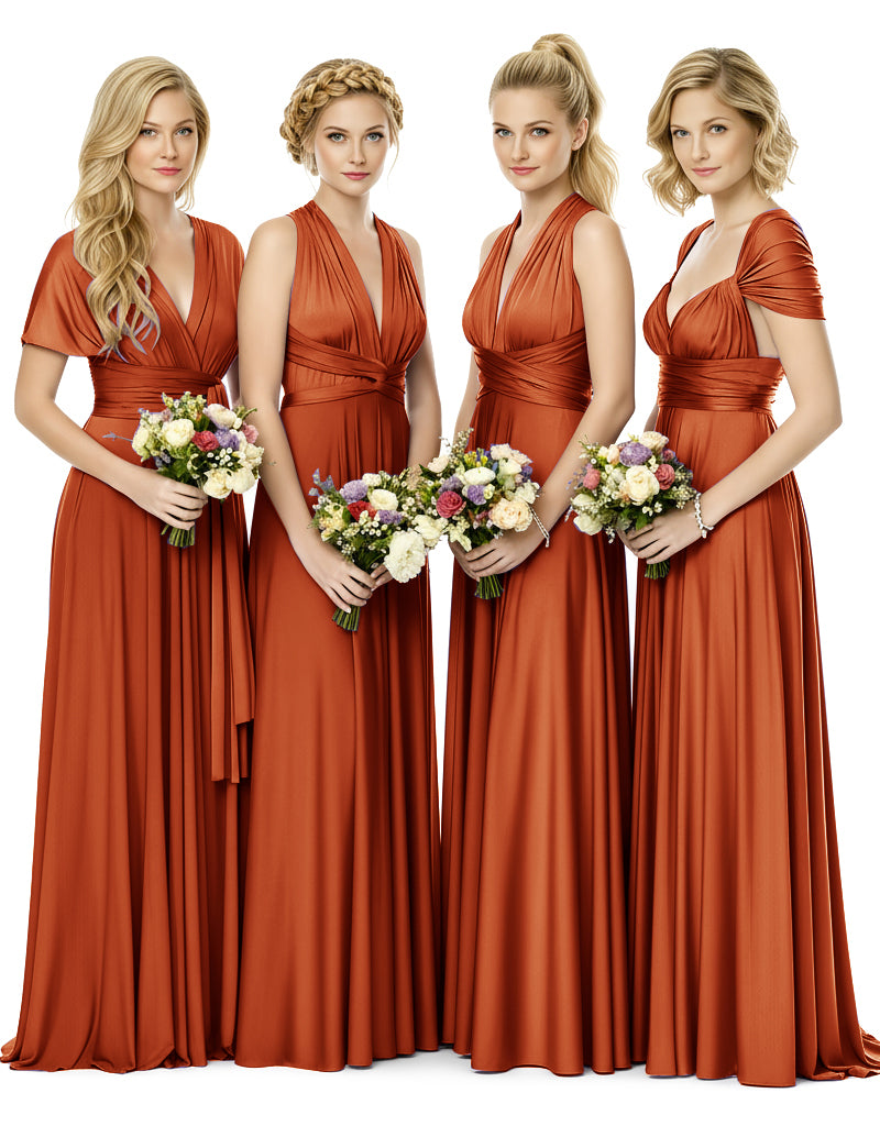 Bridal Party Multiway Convertible Maxi Infinity Dress With Pocketsburnt orange 