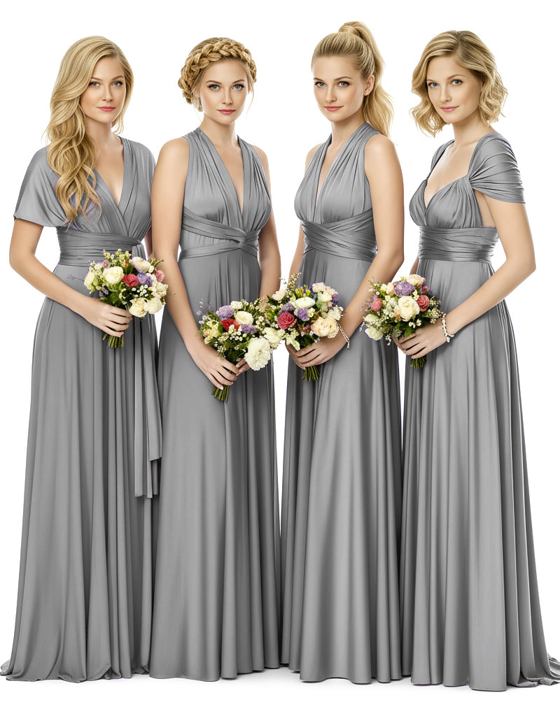 Bridal Party Multiway Convertible Maxi Infinity Dress With Pocketscharcoal grey 