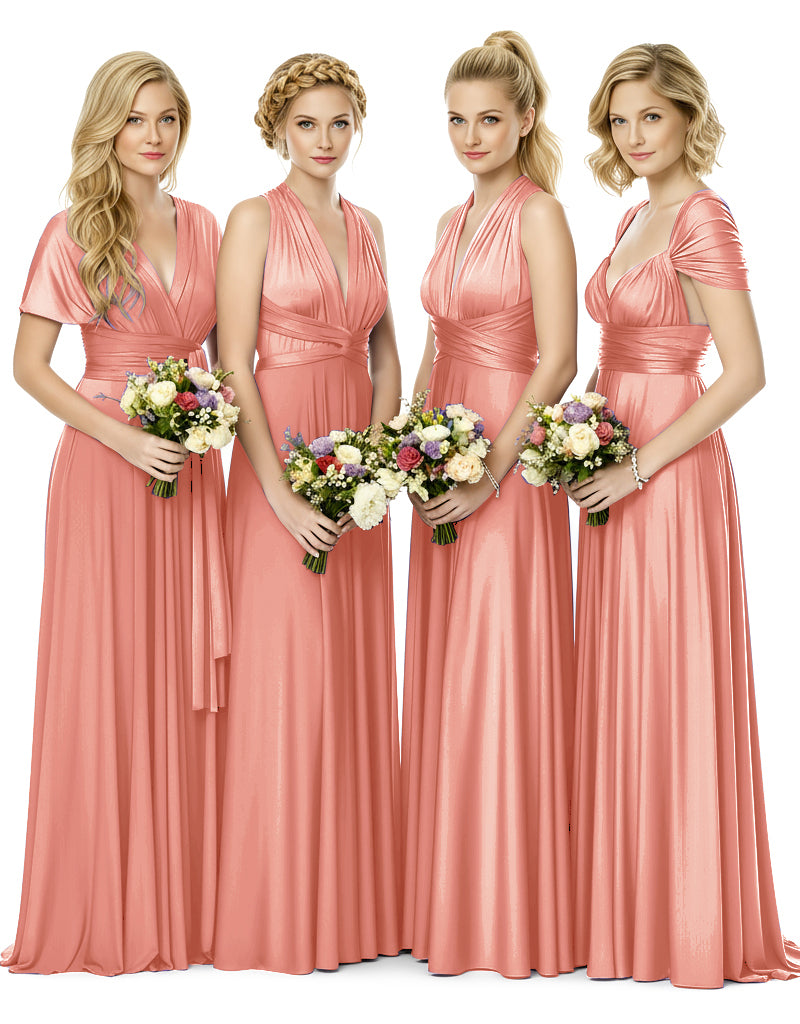 Bridal Party Multiway Convertible Maxi Infinity Dress With Pocketscoral 