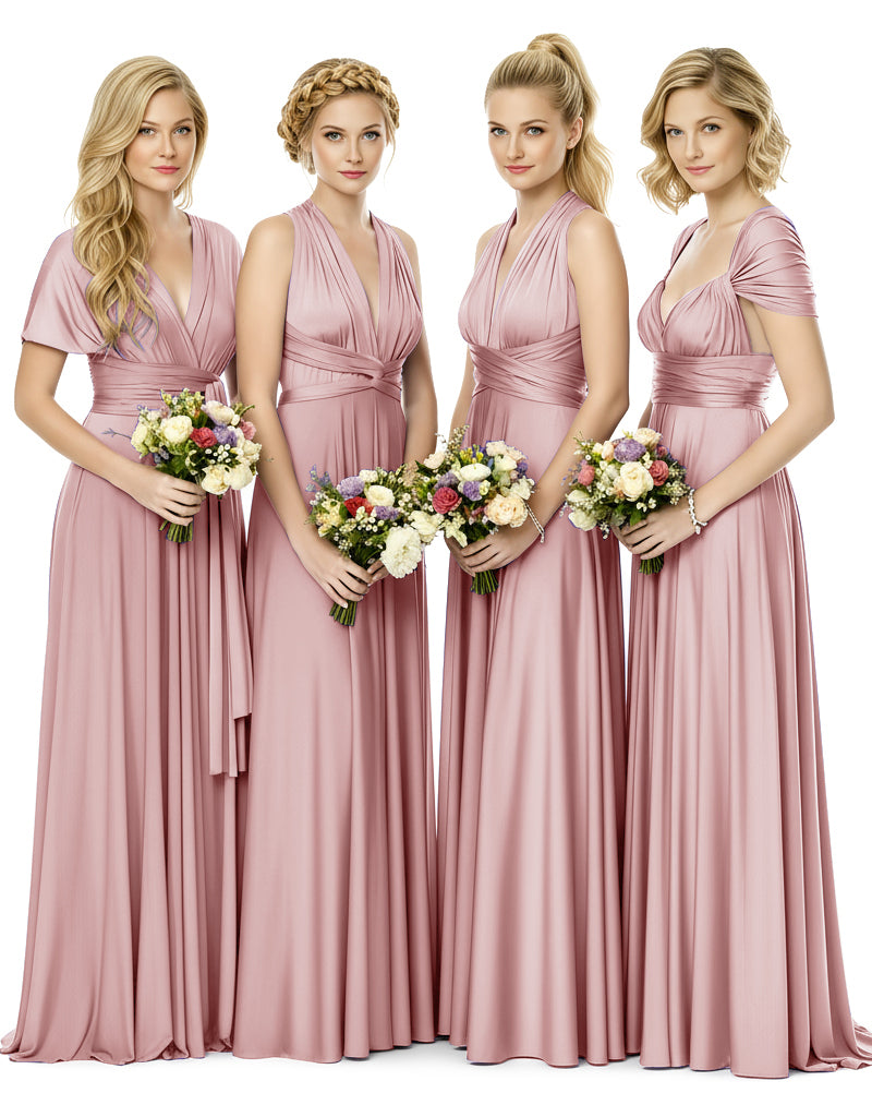 Bridal Party Multiway Convertible Maxi Infinity Dress With Pocketsdusty rose 