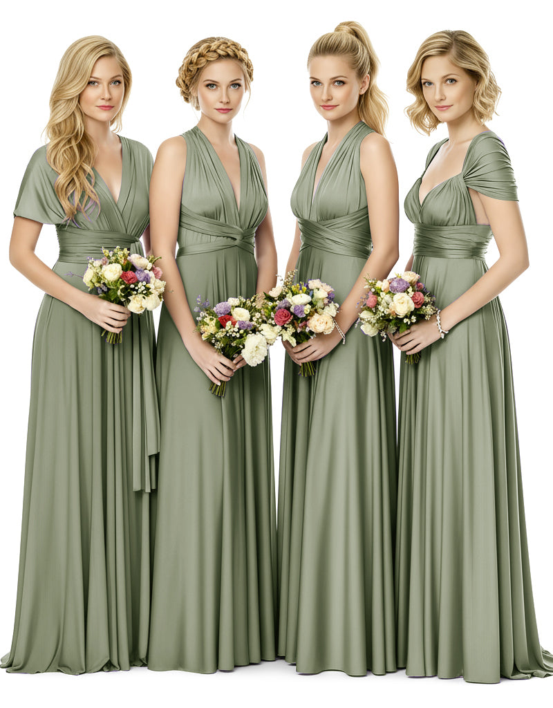 Bridal Party Multiway Convertible Maxi Infinity Dress With Pocketsdusty sage 