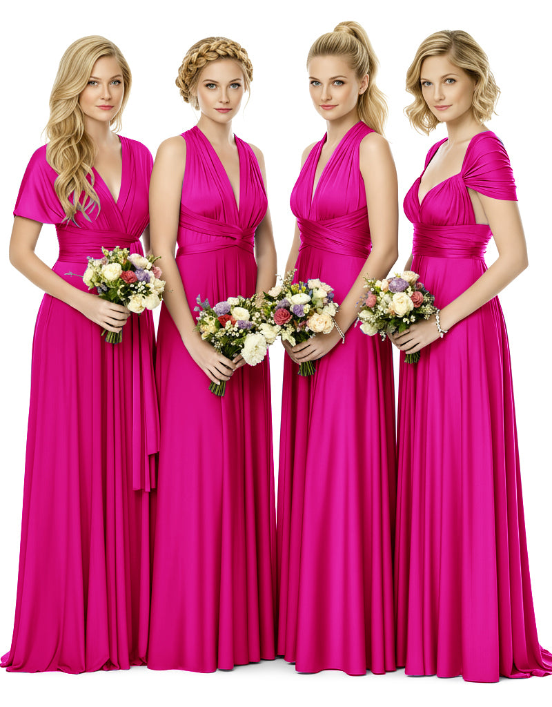 Bridal Party Multiway Convertible Maxi Infinity Dress With Pocketsfuchsia 