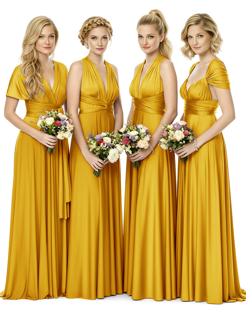 Bridal Party Multiway Convertible Maxi Infinity Dress With Pocketsmustard yellow 