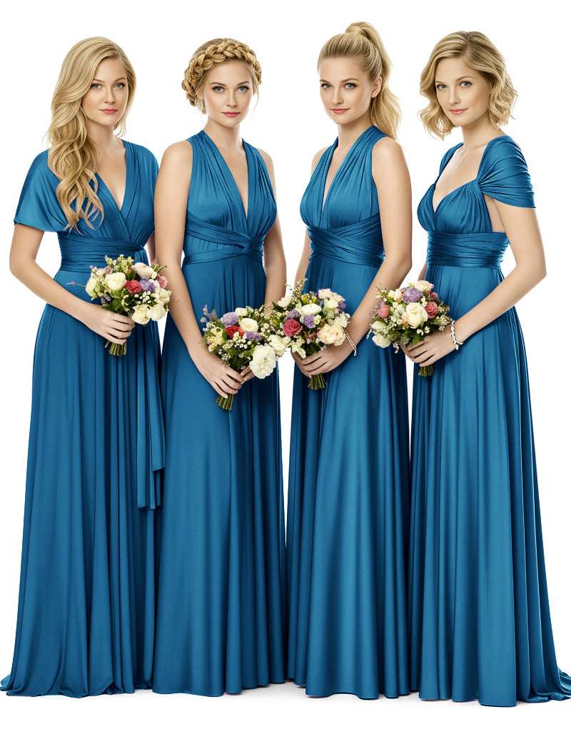 Bridal Party Multiway Convertible Maxi Infinity Dress With Pocketspeacock blue 