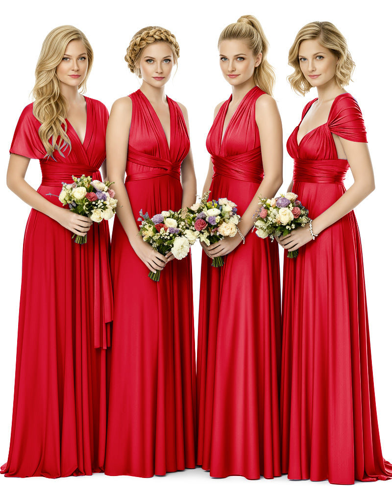 Bridal Party Multiway Convertible Maxi Infinity Dress With Pocketsred 