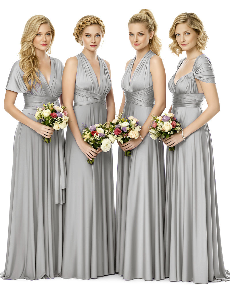 Bridal Party Multiway Convertible Maxi Infinity Dress With Pocketssilver 