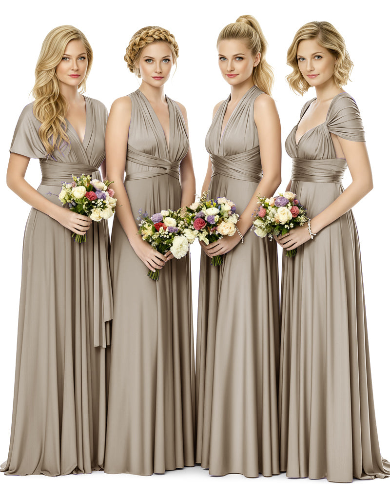 Bridal Party Multiway Convertible Maxi Infinity Dress With Pocketstaupe 