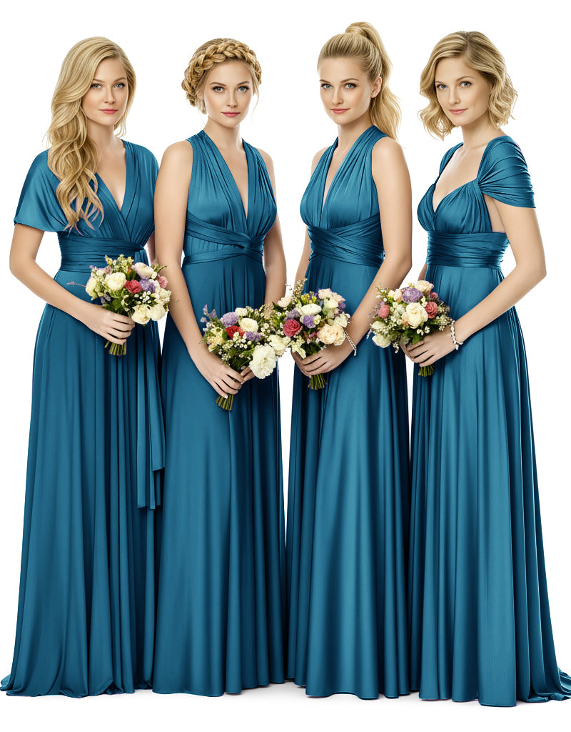 Bridal Party Multiway Convertible Maxi Infinity Dress With Pocketsteal blue 