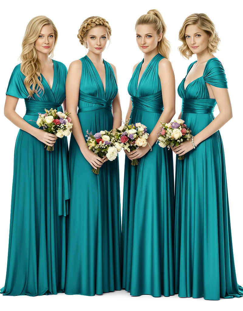 Bridal Party Multiway Convertible Maxi Infinity Dress With Pocketsteal green 