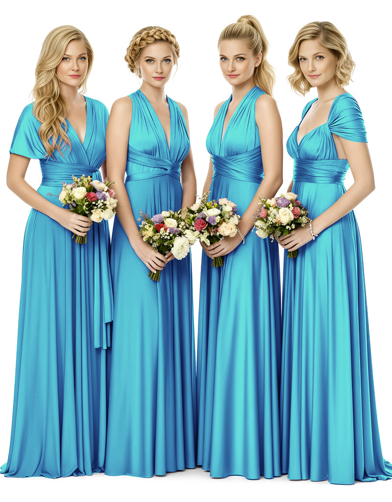 Bridal Party Multiway Convertible Maxi Infinity Dress With Pocketsturquoise blue 