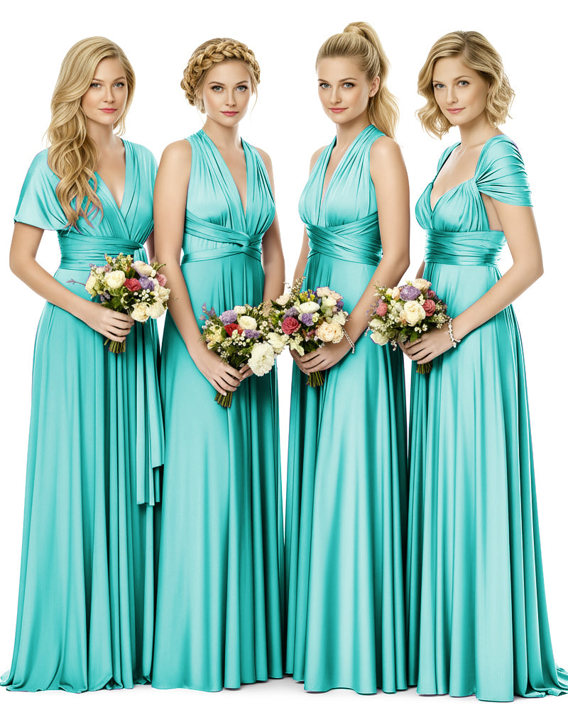 Bridal Party Multiway Convertible Maxi Infinity Dress With Pocketsturquoise 