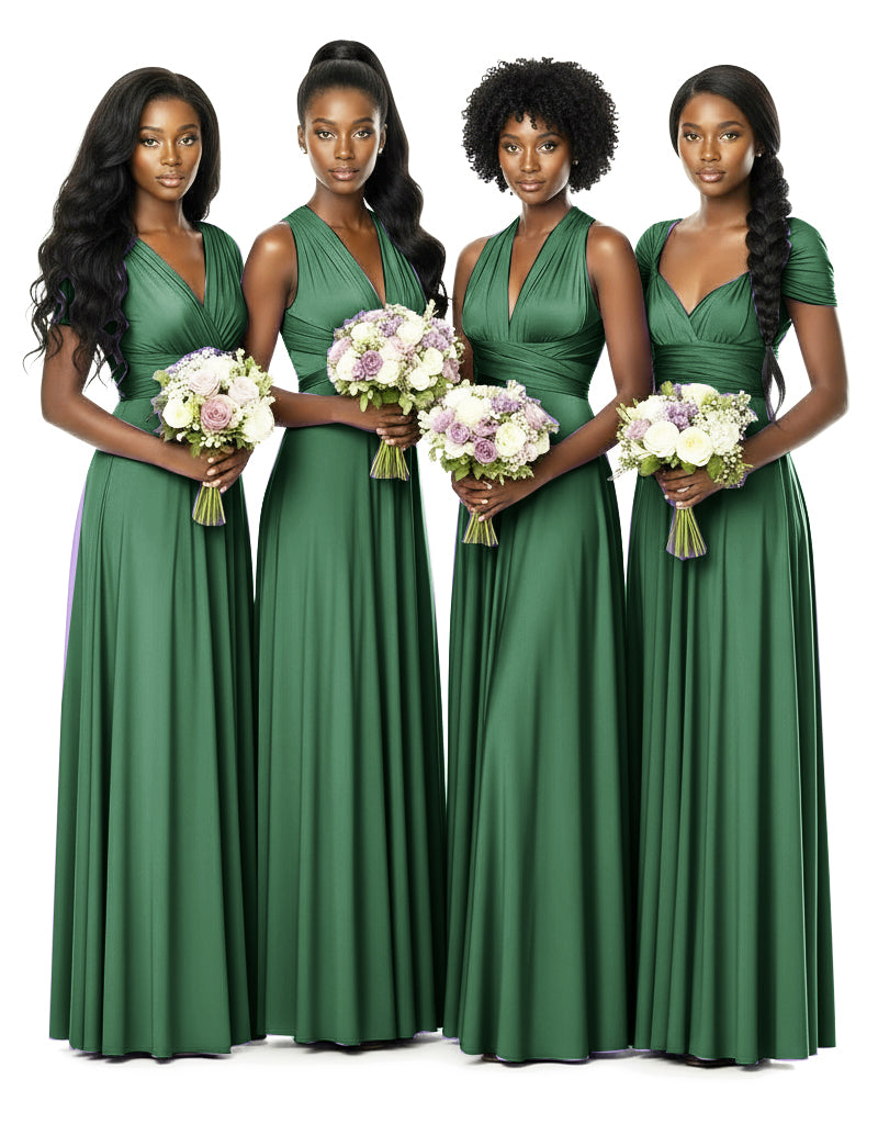 Bridesmaid Convertible Infinity Wrap Dress with pocketsdark green 