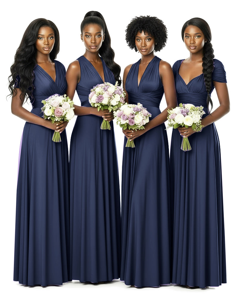 Bridesmaid Convertible Infinity Wrap Dress with pocketsdark navy 
