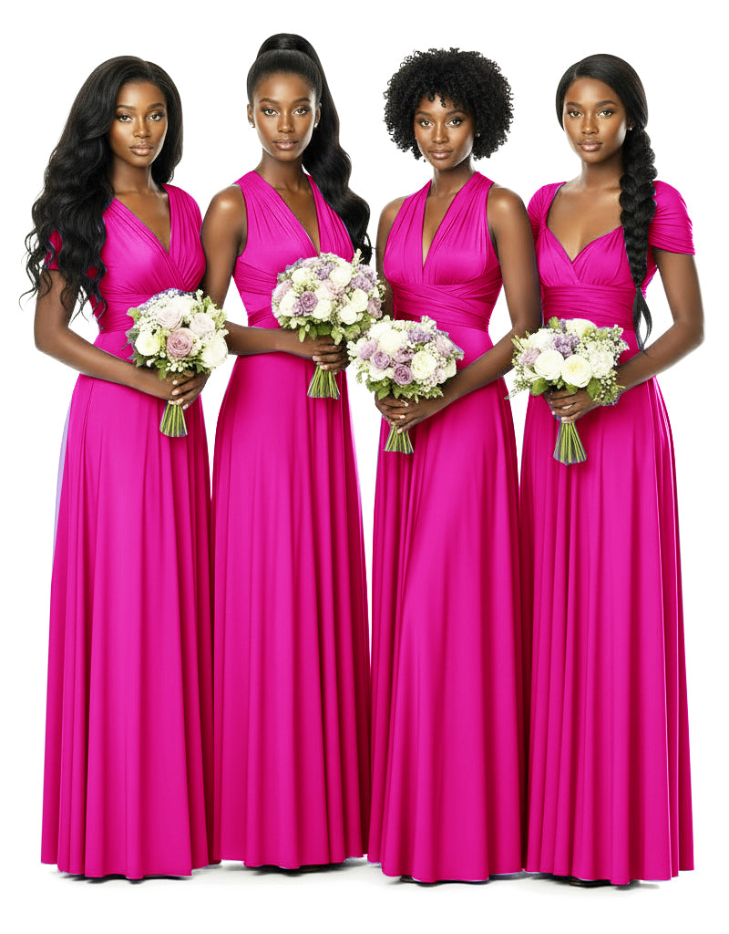 Bridesmaid Convertible Infinity Wrap Dress with pocketsfuchsia 