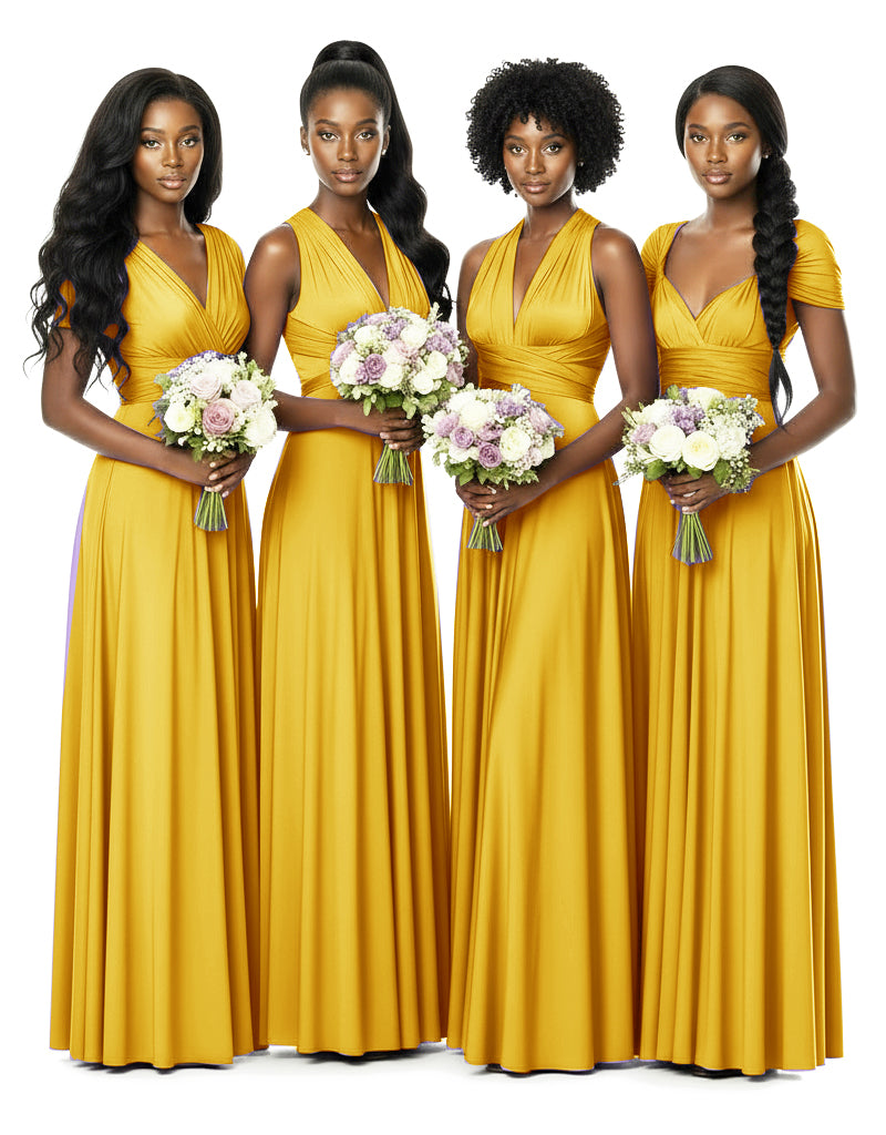 Bridesmaid Convertible Infinity Wrap Dress with pocketsmustard yellow 