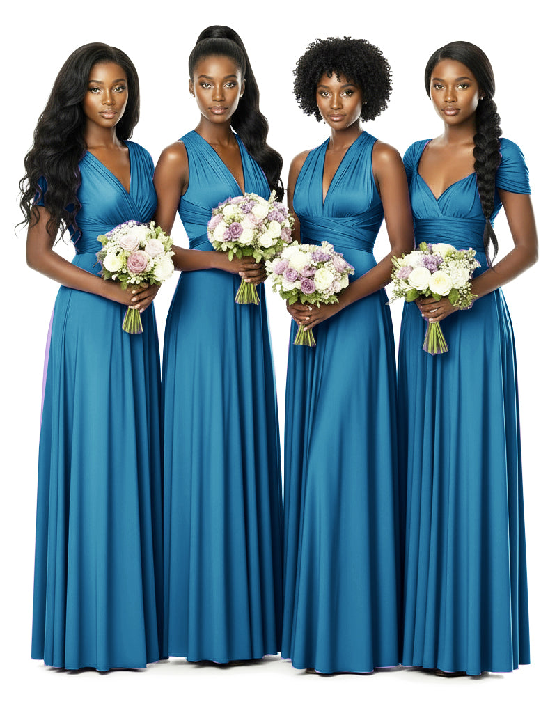 Bridesmaid Convertible Infinity Wrap Dress with pocketspeacock blue 