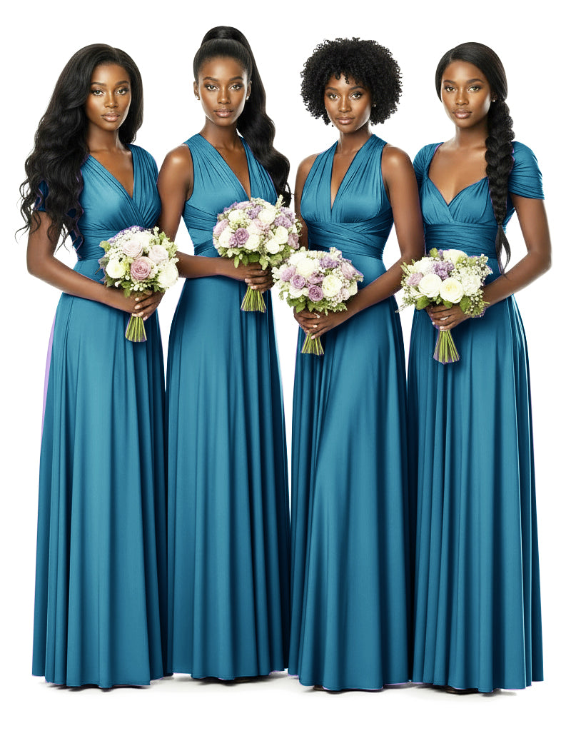 Bridesmaid Convertible Infinity Wrap Dress with pocketsteal blue 