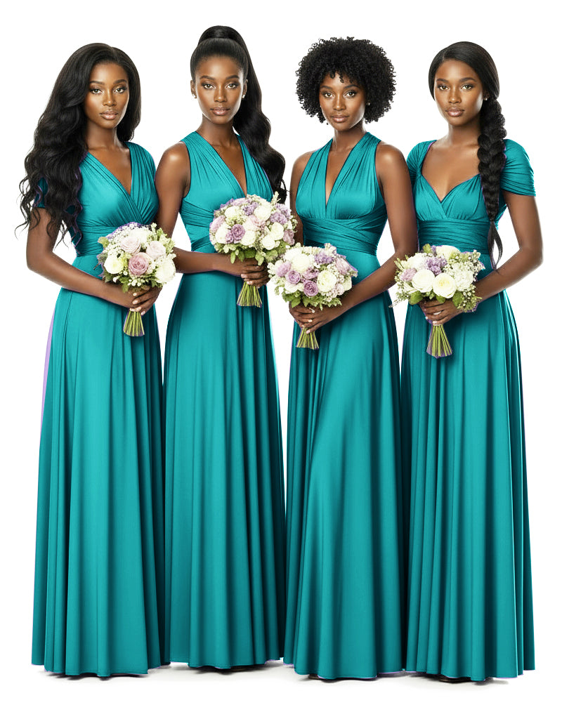 Bridesmaid Convertible Infinity Wrap Dress with pocketsteal green 