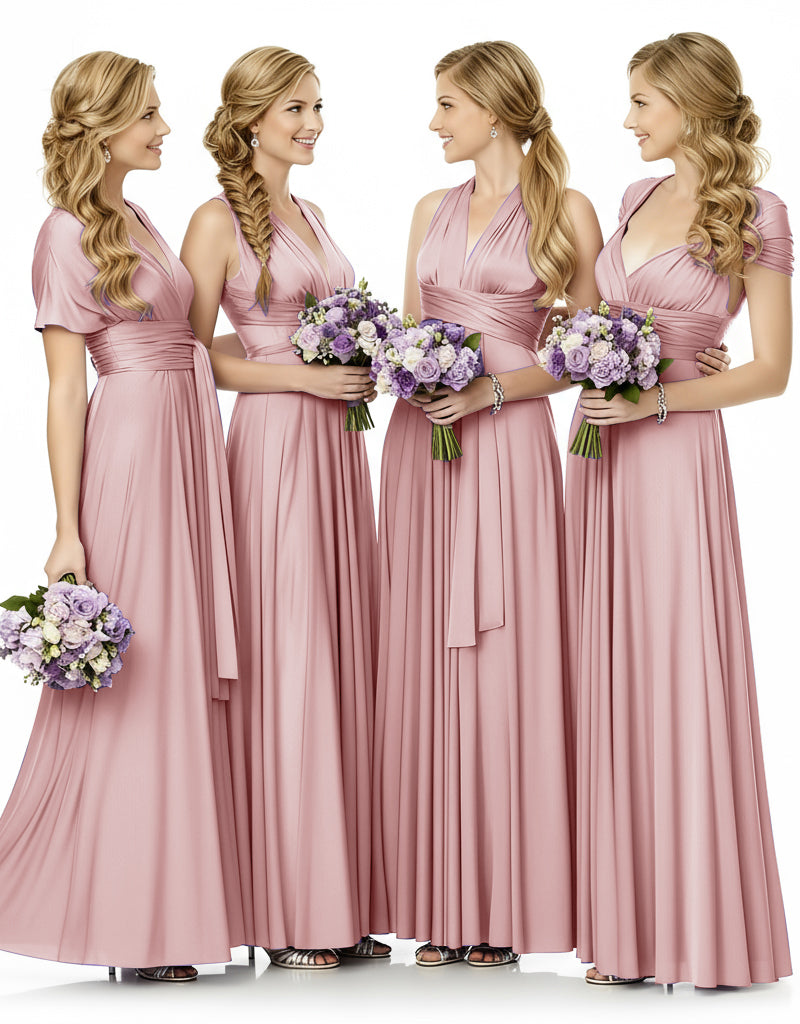 Bridesmaid Maxi Infinity Dress With Pockets Multiway Design Dusty Rose / One Size
