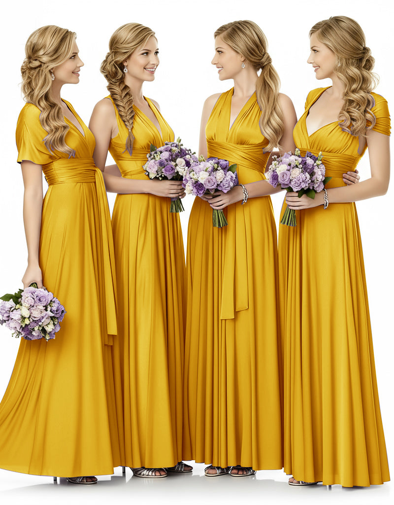Bridesmaid Maxi Infinity Dress With Pockets Multiway Design mustard yellow 