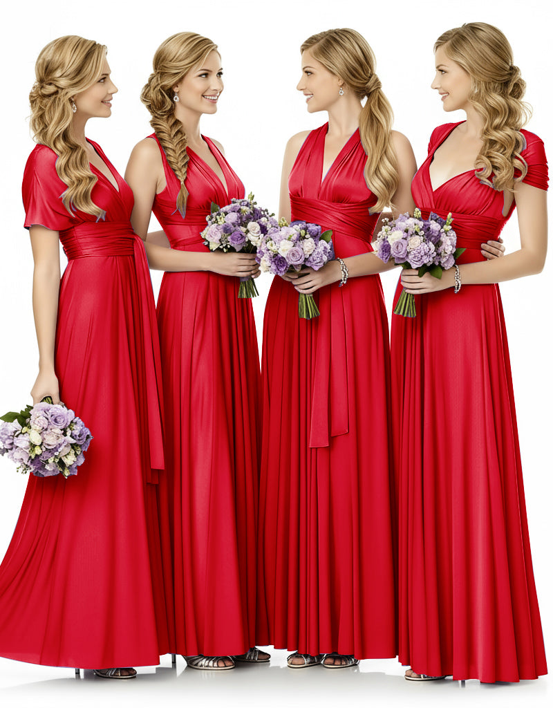 Bridesmaid Maxi Infinity Dress With Pockets Multiway Design red 