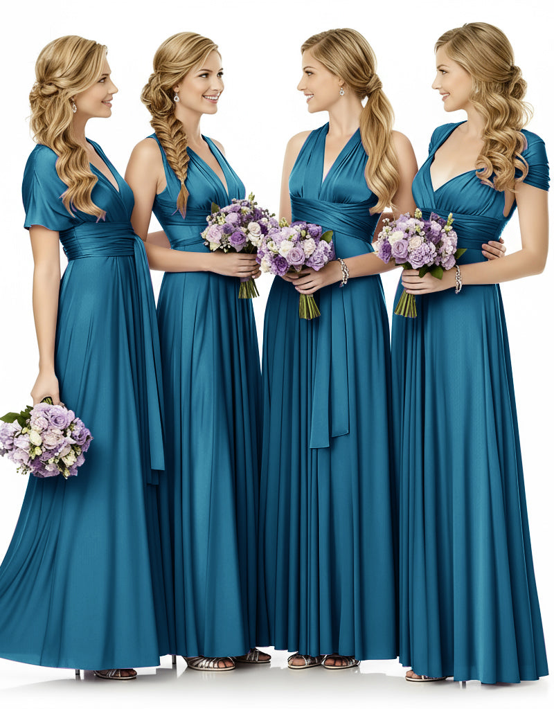 Bridesmaid Maxi Infinity Dress With Pockets Multiway Design teal blue 