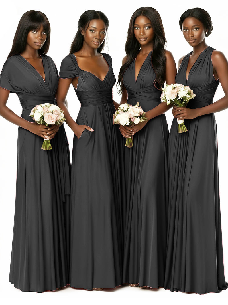 Convertible Bridesmaid Multiway Convertible Maxi Dress With Pockets Regular Plus sizeblack 