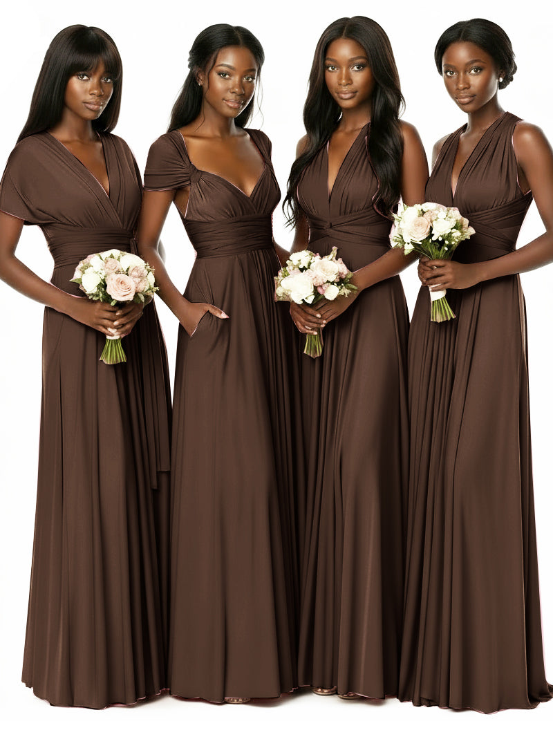 Convertible Bridesmaid Multiway Convertible Maxi Dress With Pockets Regular Plus sizebrown 