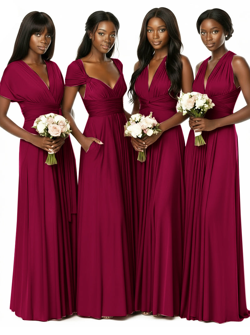 Convertible Bridesmaid Multiway Convertible Maxi Dress With Pockets Regular Plus sizeburgundy 