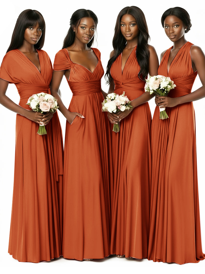 Convertible Bridesmaid Multiway Convertible Maxi Dress With Pockets Regular Plus sizeburnt orange 