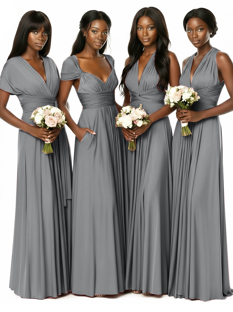 Convertible Bridesmaid Multiway Convertible Maxi Dress With Pockets Regular Plus sizecharcoal grey 