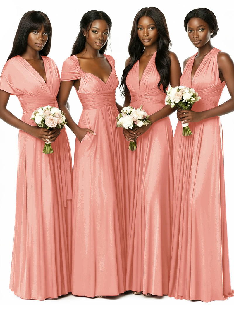 Convertible Bridesmaid Multiway Convertible Maxi Dress With Pockets Regular Plus sizecoral 
