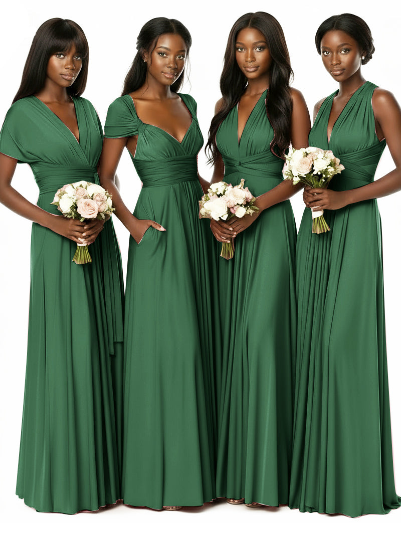 Convertible Bridesmaid Multiway Convertible Maxi Dress With Pockets Regular Plus sizedark green 