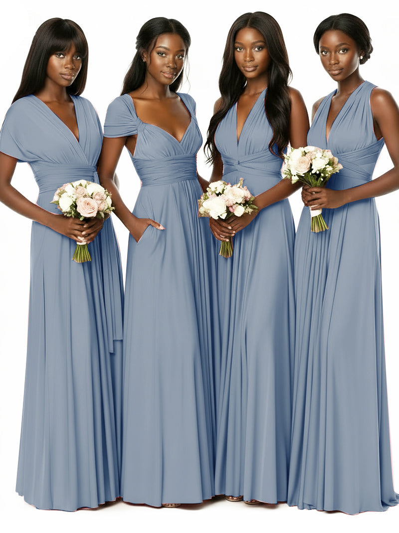 Convertible Bridesmaid Multiway Convertible Maxi Dress With Pockets Regular Plus sizedusty blue 