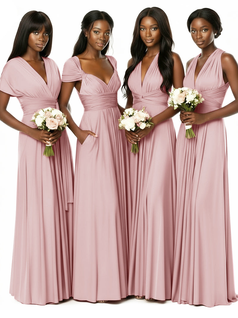 Convertible Bridesmaid Multiway Convertible Maxi Dress With Pockets Regular Plus sizedusty rose 