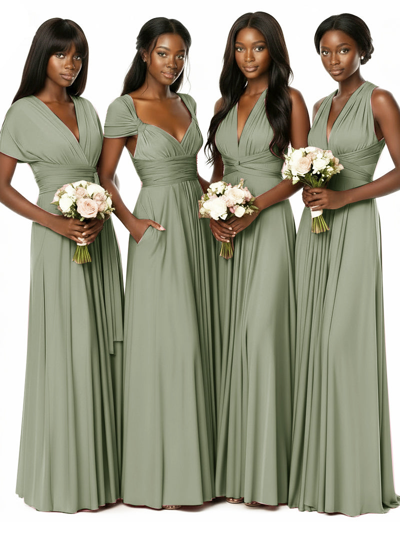 Convertible Bridesmaid Multiway Convertible Maxi Dress With Pockets Regular Plus sizedusty sage 