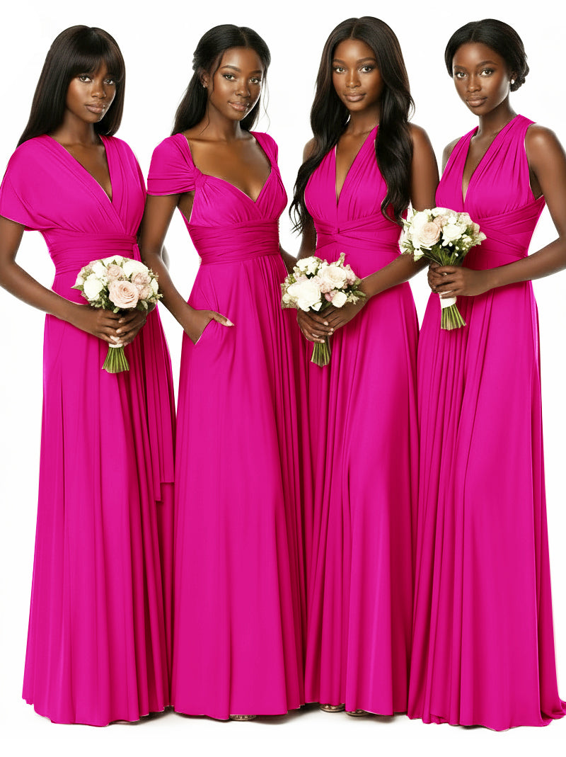 Convertible Bridesmaid Multiway Convertible Maxi Dress With Pockets Regular Plus sizefuchsia 